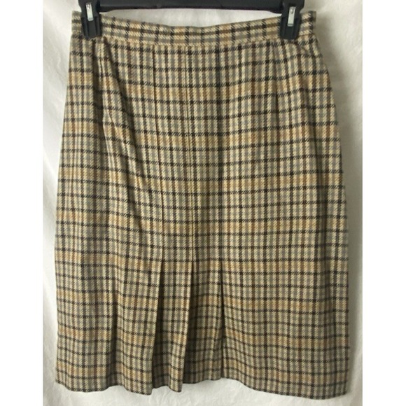 Vintage Personal Womens Skirt Brown Plaid Pleated Wool Retro Preppy USA Sz 16 - Picture 1 of 7